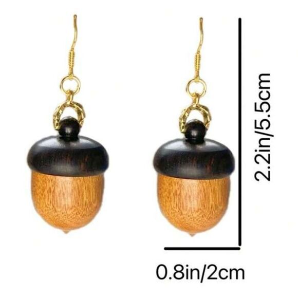 Creative Acorn-Shaped wood Earrings That Open Up - Picture 2 of 12